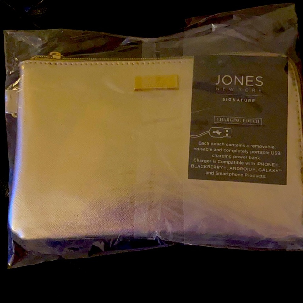 Gold evening purse/phone charging station